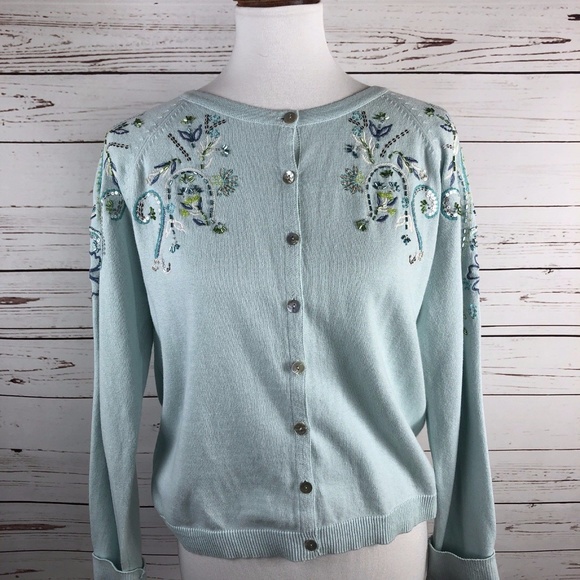 Sundance Sweaters - Embellished Blue Button Front Cardigan